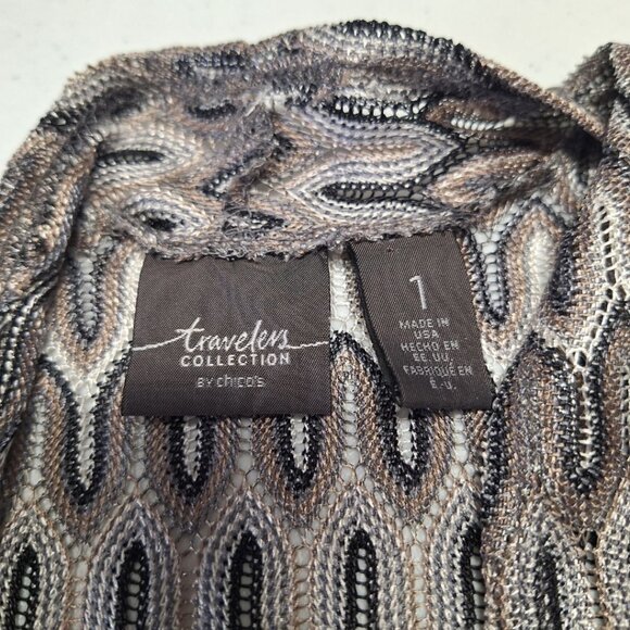 Chicos Travelers Collection Duster Long Thin Knit Metallic Womens Size 1 Gray - Picture 5 of 8